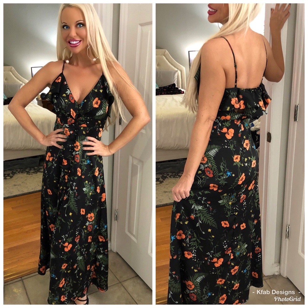 🥰LAST 1! ❤️Black Floral Ruffle Adjustable Maxi! - Picture 3 of 4